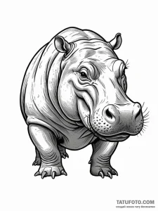 A powerful hippopotamus, a surprisingly aggre... - эскиз тату (№1752120857_0, 10.07.2025 04:14) — Tatufoto.com