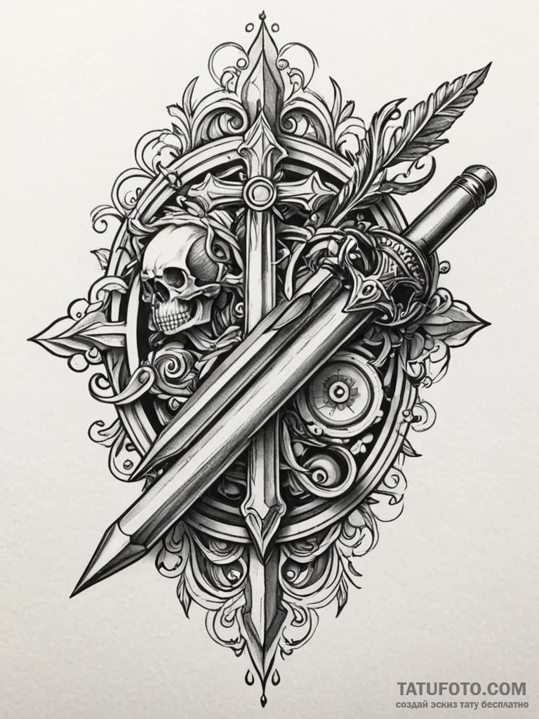 A beautiful, ornate set of drafting tools, fo... - эскиз тату (№1752120939_0, 10.07.2025 04:15) — Tatufoto.com