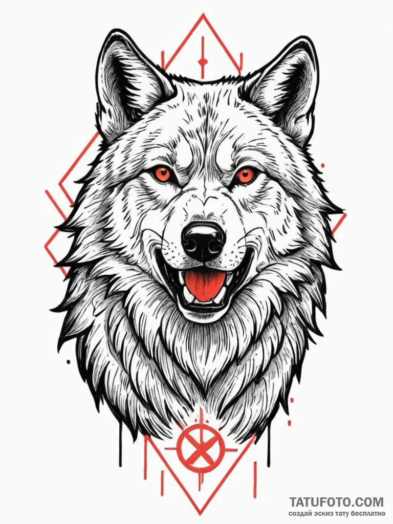 A portrait of a wolf, its howl is a jagged, r... - эскиз тату (№1752121023_0, 10.07.2025 04:17) — Tatufoto.com