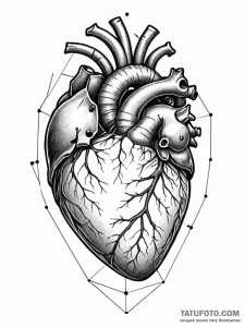 A realistic human heart, in a geometric cage,... - эскиз тату (№1752121190_0, 10.07.2025 04:19) — Tatufoto.com