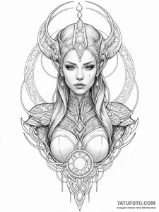 A sci-fi priestess with intricate white tatto... - эскиз тату (№1752121608_0, 10.07.2025 04:26) — Tatufoto.com