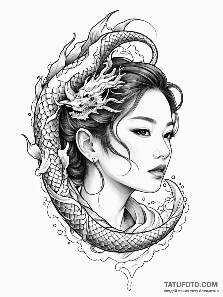 A beautiful, realistic woman’s face, with a s… — эскиз тату (№1752122108_0, 10.07.2025 04:35) — Tatufoto.com