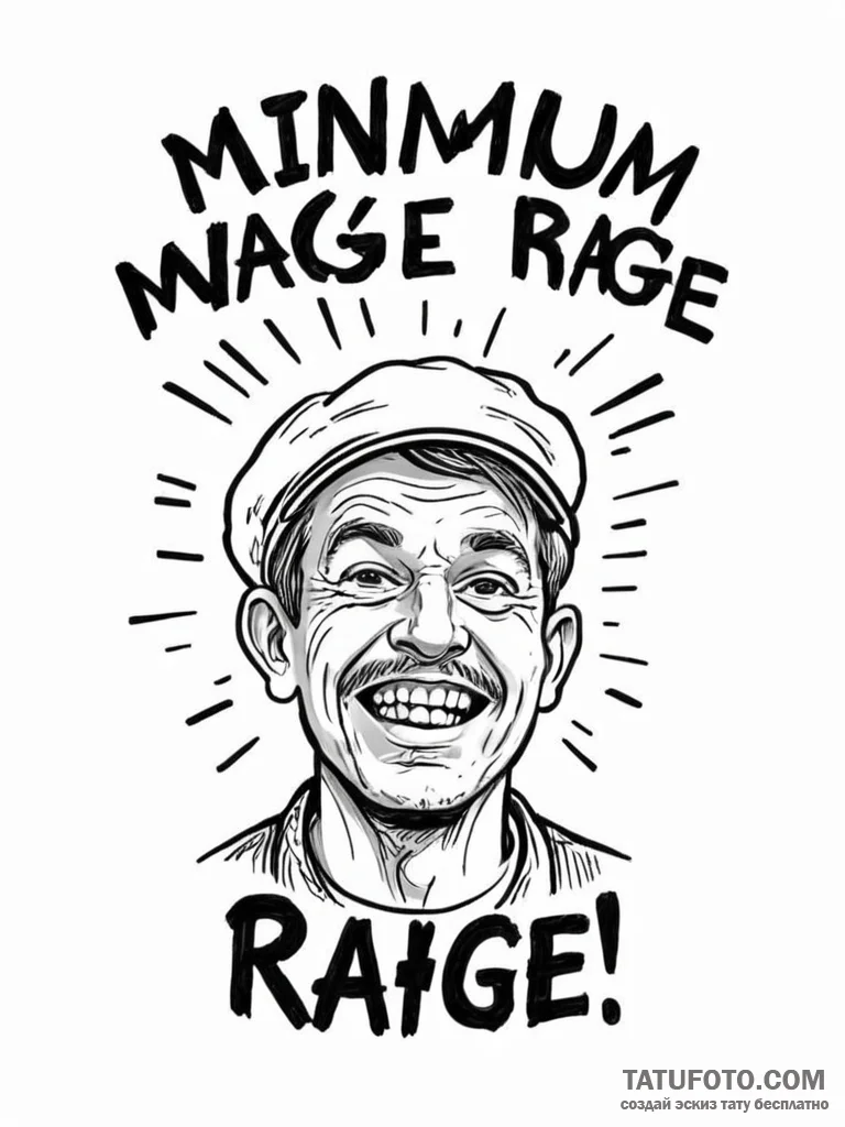 The phrase «minimum wage, maximum rage» — эскиз тату (№1752122192_0, 10.07.2025 04:36) — Tatufoto.com
