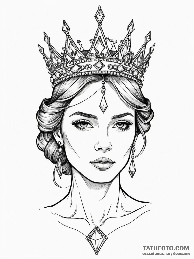 A beautiful woman wearing a crown made of cry... - эскиз тату (№1752122358_0, 10.07.2025 04:39) — Tatufoto.com