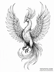 A phoenix, in the moment of rebirth, its eyes... - эскиз тату (№1752122441_0, 10.07.2025 04:40) — Tatufoto.com