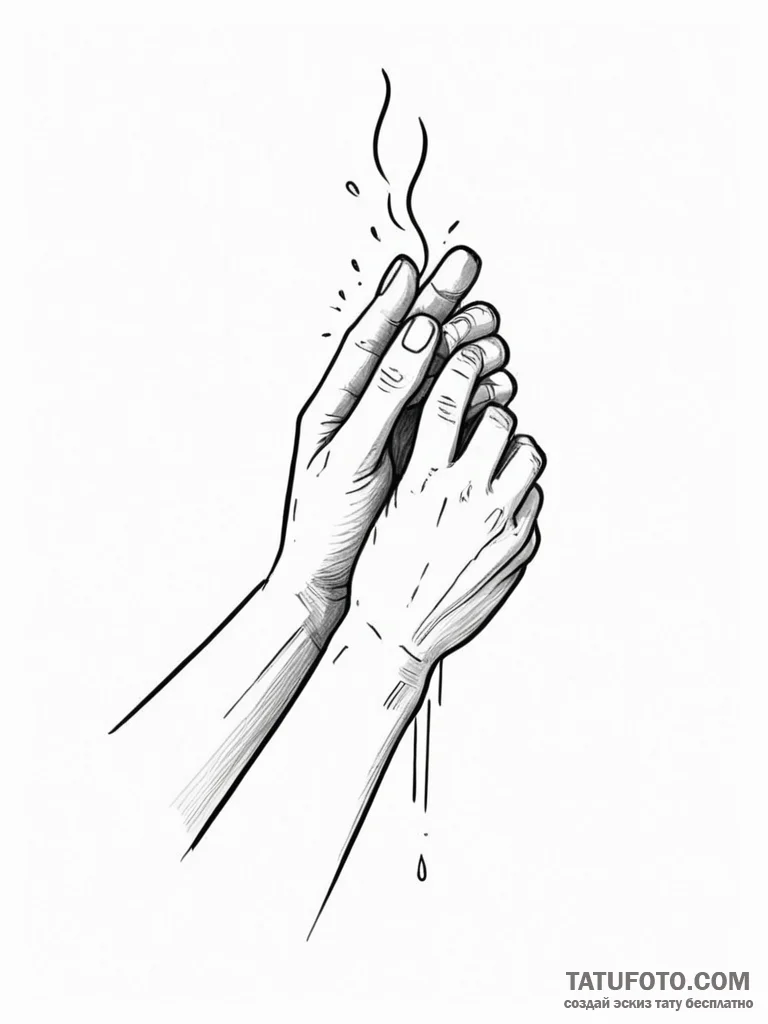 A human hand, gently stopping a falling tear... - эскиз тату (№1752122608_0, 10.07.2025 04:43) — Tatufoto.com
