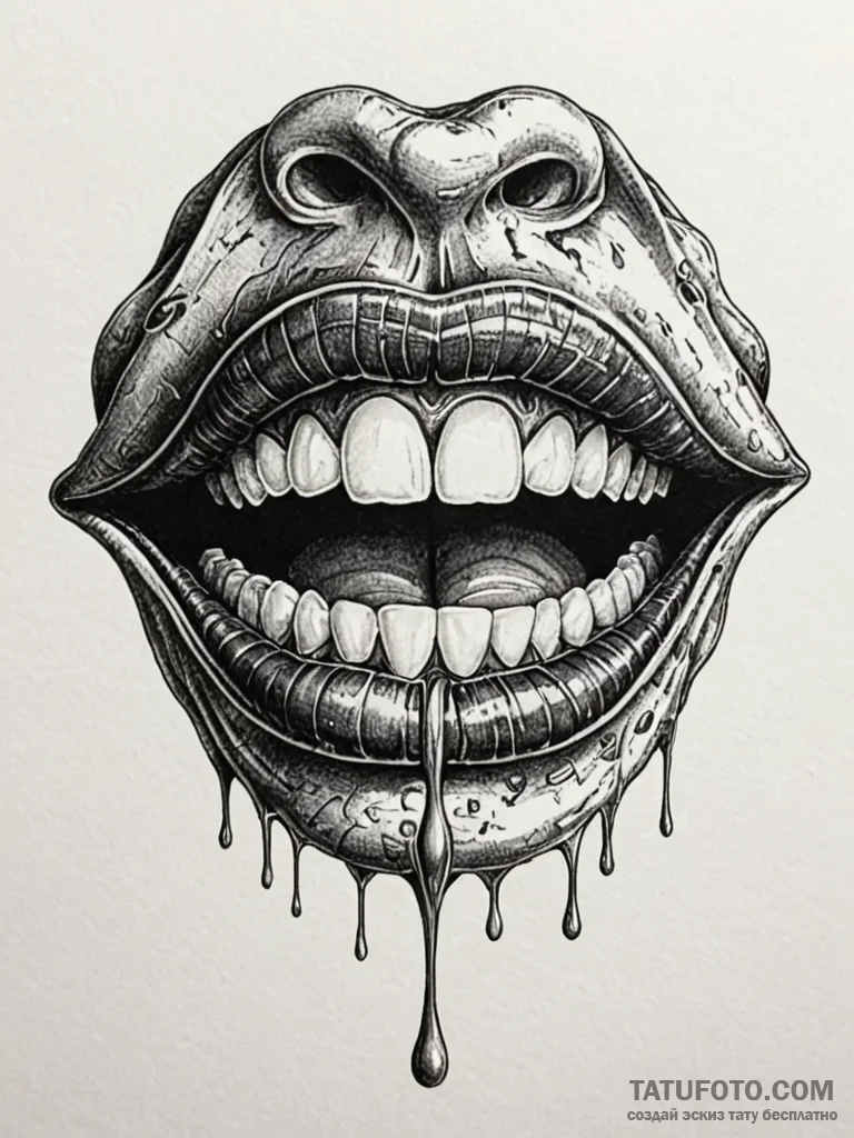 A human mouth, with a forked, serpentine tong... - эскиз тату (№1752122774_0, 10.07.2025 04:46) — Tatufoto.com