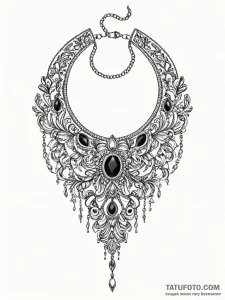 A beautiful, ornate choker necklace with a si... - эскиз тату (№1752122942_0, 10.07.2025 04:49) — Tatufoto.com