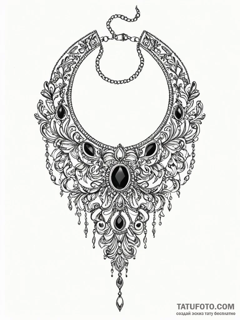 A beautiful, ornate choker necklace with a si… — эскиз тату (№1752122942_0, 10.07.2025 04:49) — Tatufoto.com