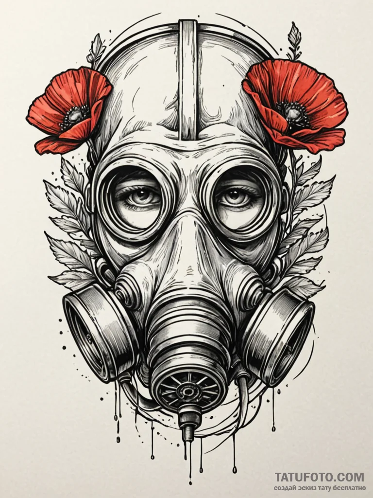 A child’s gas mask, a very powerful and stark… — эскиз тату (№1752123110_0, 10.07.2025 04:51) — Tatufoto.com
