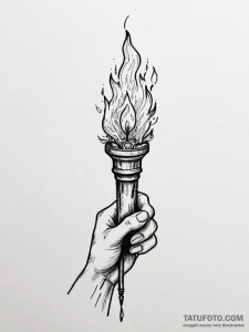 A human hand, holding a single, burning torch... - эскиз тату (№1752123196_0, 10.07.2025 04:53) — Tatufoto.com