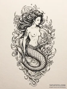 A mermaid, but her tail is made of shimmering... - эскиз тату (№1752123365_0, 10.07.2025 04:56) — Tatufoto.com