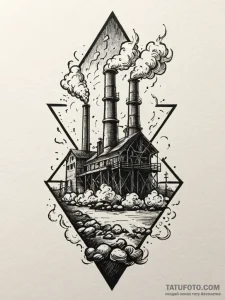 A simple outline of a factory with smoke comi... - эскиз тату (№1752123951_0, 10.07.2025 05:05) — Tatufoto.com