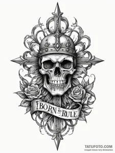 The phrase "born to rule", tattoo line art, r... - эскиз тату (№1752124036_0, 10.07.2025 05:07) — Tatufoto.com