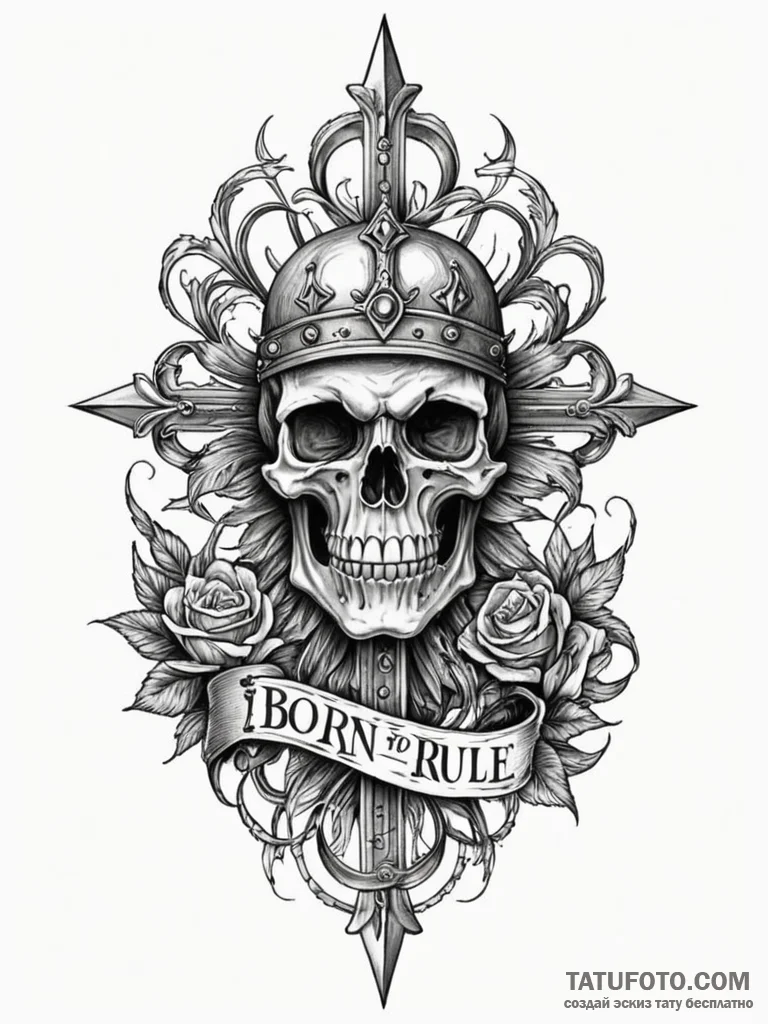 The phrase «born to rule», tattoo line art, r… — эскиз тату (№1752124036_0, 10.07.2025 05:07) — Tatufoto.com
