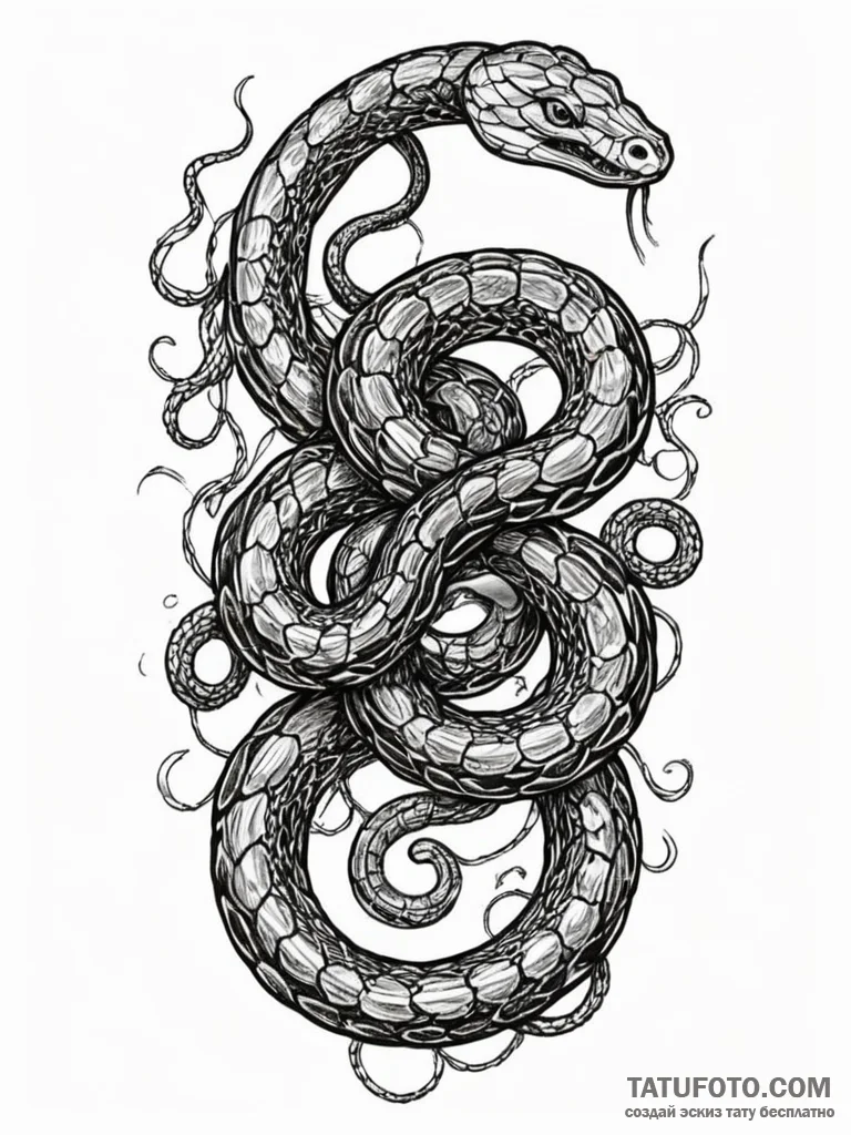 A beautiful, ornate whip, coiled like a snake... - эскиз тату (№1752124286_0, 10.07.2025 05:11) — Tatufoto.com