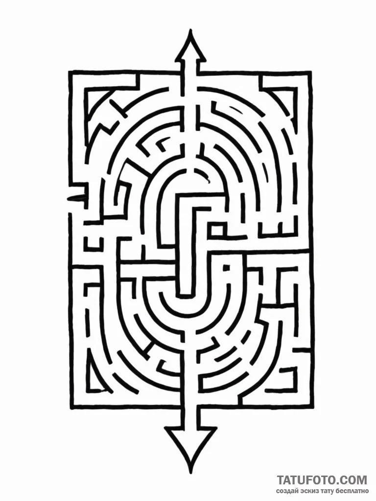 A single, powerful symbol of a completed maze... - эскиз тату (№1752124371_0, 10.07.2025 05:12) — Tatufoto.com