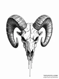 A ram skull, its horns are sharp, twisted bla... - эскиз тату (№1752124453_0, 10.07.2025 05:14) — Tatufoto.com