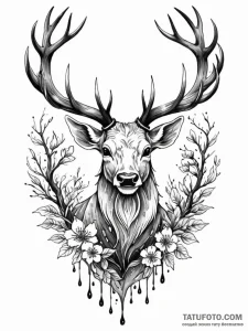 A majestic stag, its antlers are bare branche... - эскиз тату (№1752124786_0, 10.07.2025 05:19) — Tatufoto.com