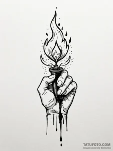 A human hand, holding a single, burning torch... - эскиз тату (№1752124953_0, 10.07.2025 05:22) — Tatufoto.com