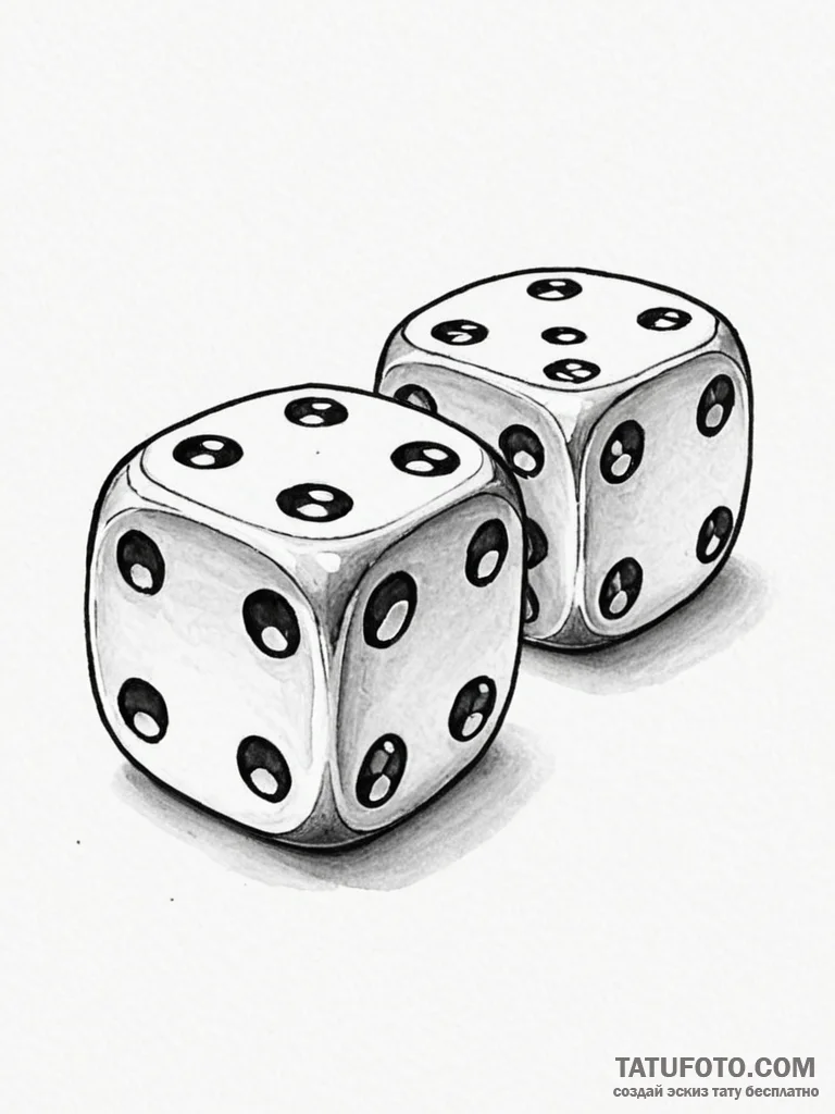 A realistic pair of dice, showing snake eyes... - эскиз тату (№1752125205_0, 10.07.2025 05:26) — Tatufoto.com