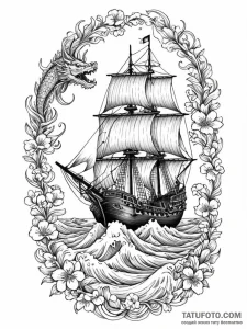 A beautiful, ornate caravel, the ship of expl... - эскиз тату (№1752125289_0, 10.07.2025 05:28) — Tatufoto.com