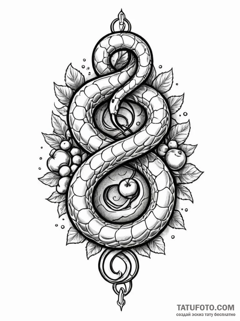 A snake, shaped like an infinity symbol, eati... - эскиз тату (№1752125457_0, 10.07.2025 05:30) — Tatufoto.com