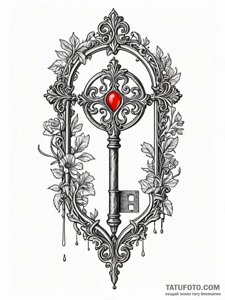 A beautiful, ornate key, but it's unlocking a... - эскиз тату (№1752125627_0, 10.07.2025 05:33) — Tatufoto.com