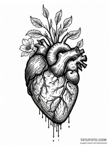 A human heart, with roots growing from it, pl... - эскиз тату (№1752125796_0, 10.07.2025 05:36) — Tatufoto.com