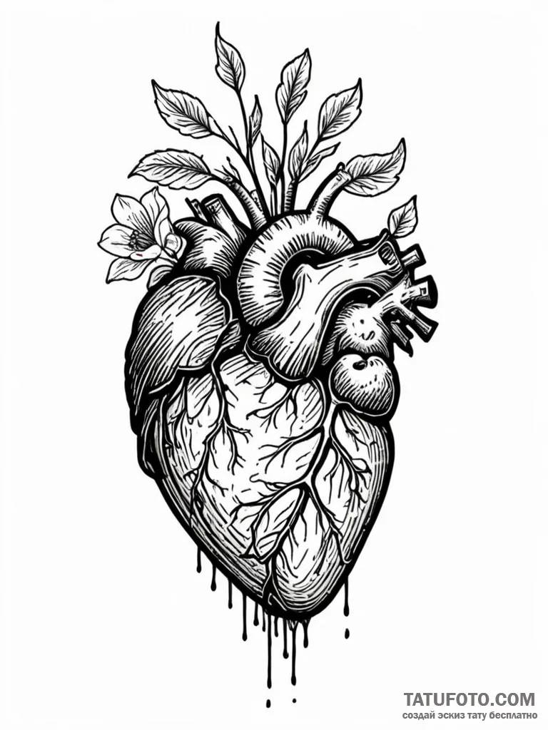 A human heart, with roots growing from it, pl… — эскиз тату (№1752125796_0, 10.07.2025 05:36) — Tatufoto.com