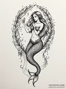 A mermaid, but her tail is made of shimmering... - эскиз тату (№1752125880_0, 10.07.2025 05:38) — Tatufoto.com