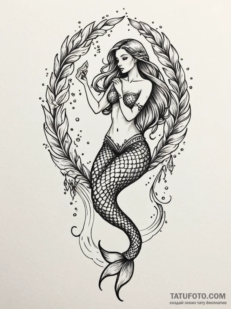 A mermaid, but her tail is made of shimmering... - эскиз тату (№1752125880_0, 10.07.2025 05:38) — Tatufoto.com