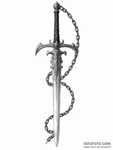 A sword breaking a chain, a symbol of violent... - эскиз тату (№1752126132_0, 10.07.2025 05:42) — Tatufoto.com