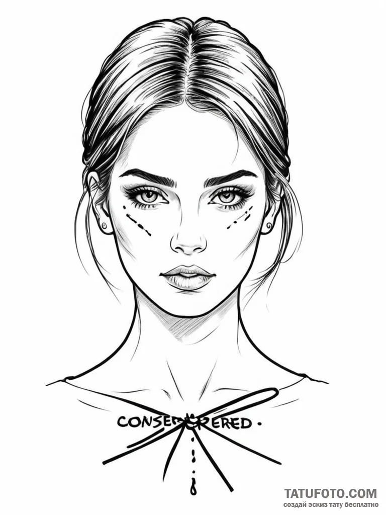 A beautiful woman with her eyes covered by a... - эскиз тату (№1752126298_0, 10.07.2025 05:44) — Tatufoto.com