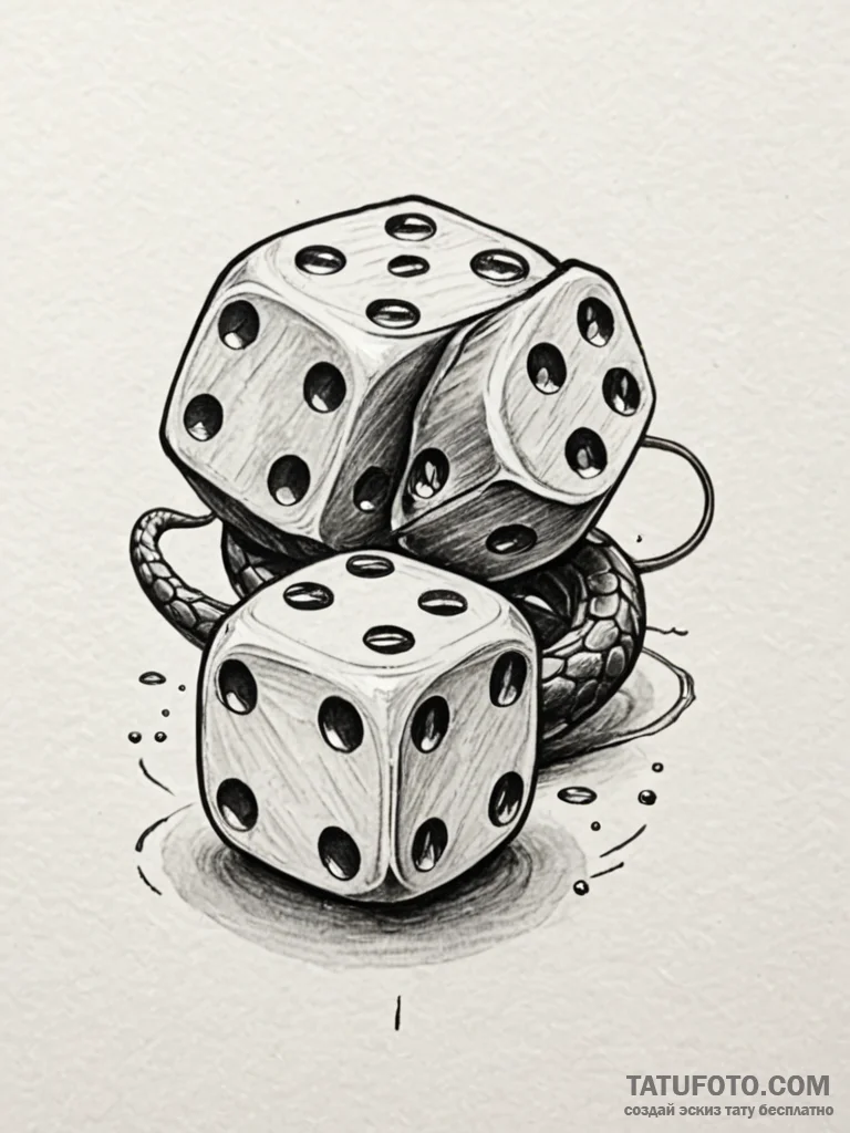 A realistic pair of dice, showing snake eyes... - эскиз тату (№1752126383_0, 10.07.2025 05:46) — Tatufoto.com