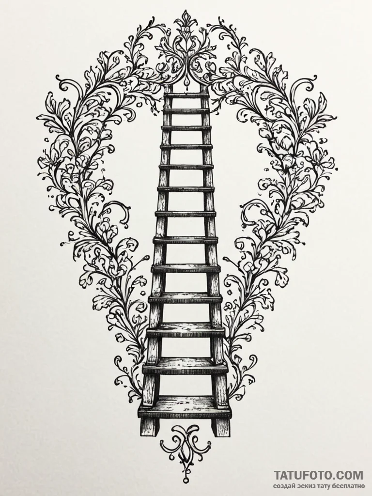 A single, powerful symbol of a ladder, leadin… — эскиз тату (№1752126549_0, 10.07.2025 05:49) — Tatufoto.com