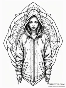 A cyberpunk girl with a transparent raincoat,... - эскиз тату (№1752126633_0, 10.07.2025 05:50) — Tatufoto.com