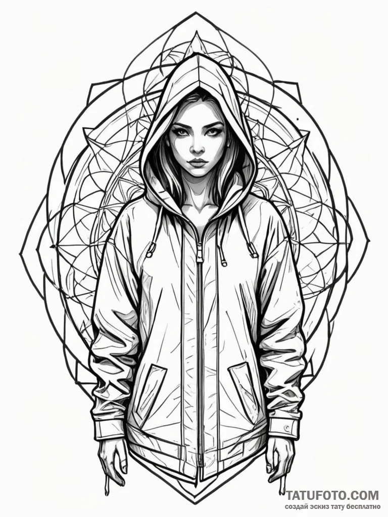 A cyberpunk girl with a transparent raincoat,… — эскиз тату (№1752126633_0, 10.07.2025 05:50) — Tatufoto.com