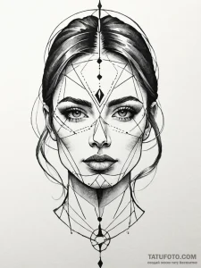A beautiful, abstract face, created from a fe... - эскиз тату (№1752126883_0, 10.07.2025 05:54) — Tatufoto.com