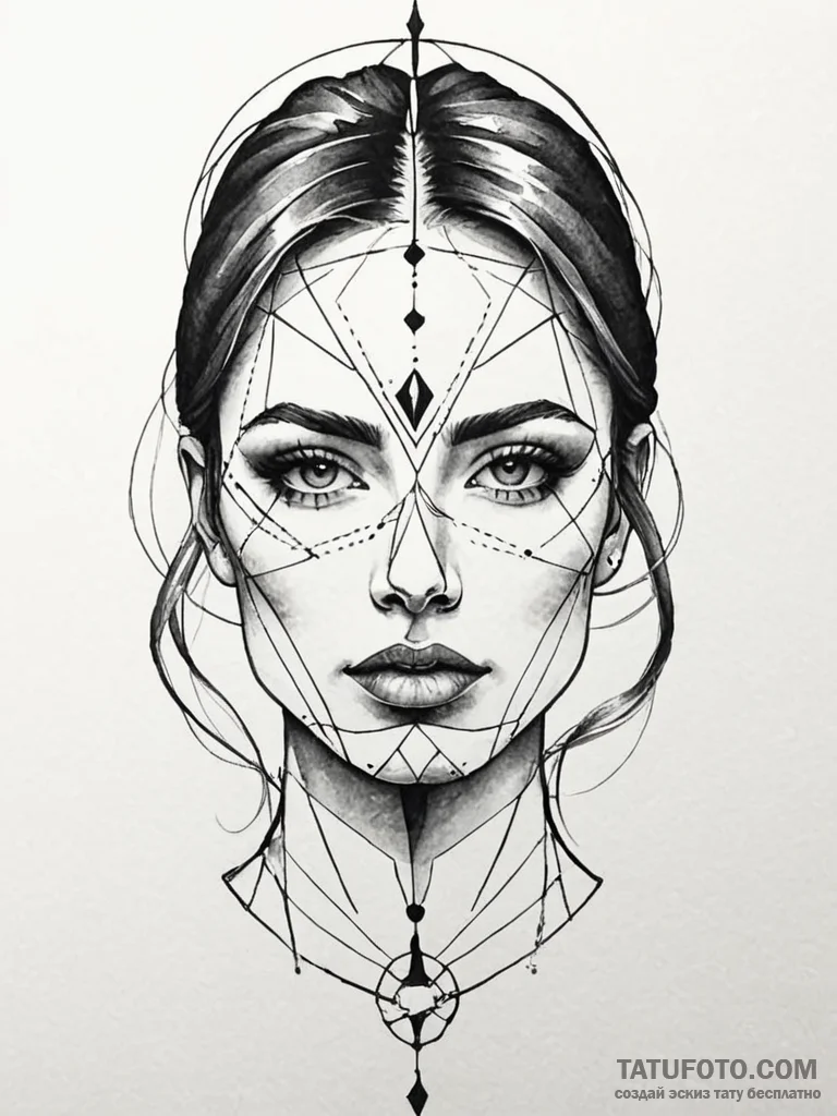 A beautiful, abstract face, created from a fe... - эскиз тату (№1752126883_0, 10.07.2025 05:54) — Tatufoto.com