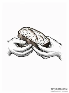 A person, sharing their last piece of bread - эскиз тату (№1752127053_0, 10.07.2025 05:57) — Tatufoto.com