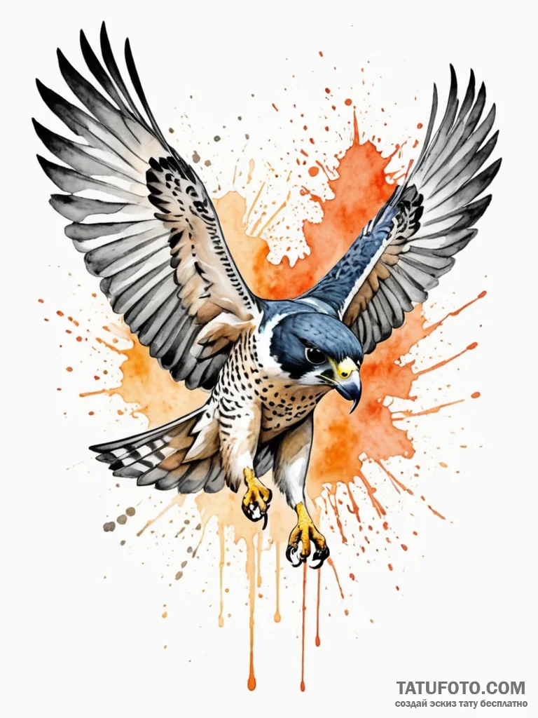 A powerful hunting peregrine falcon, diving a… — эскиз тату (№1752127639_0, 10.07.2025 06:07) — Tatufoto.com