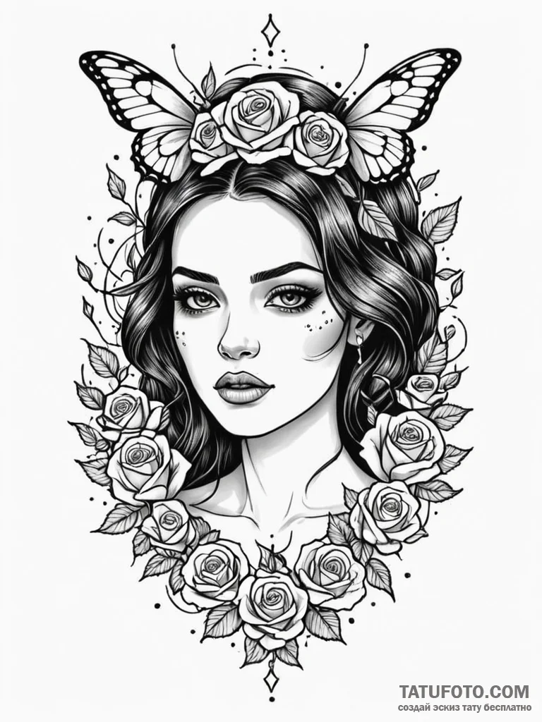 A beautiful woman surrounded by a swarm of gl... - эскиз тату (№1752127808_0, 10.07.2025 06:10) — Tatufoto.com