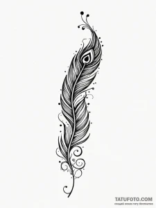 A single, long peacock feather, placed to fol... - эскиз тату (№1752127892_0, 10.07.2025 06:11) — Tatufoto.com