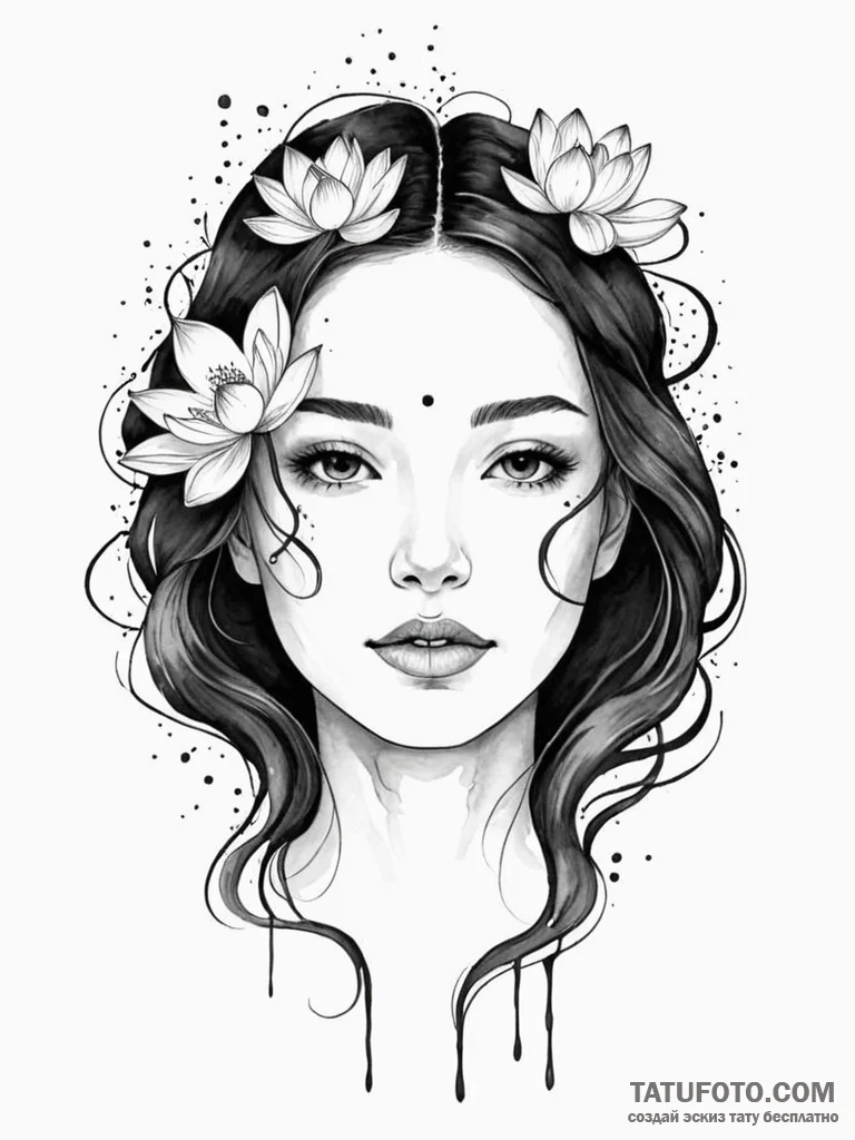 A woman's face, half submerged in dark water,... - эскиз тату (№1752128814_0, 10.07.2025 06:26) — Tatufoto.com