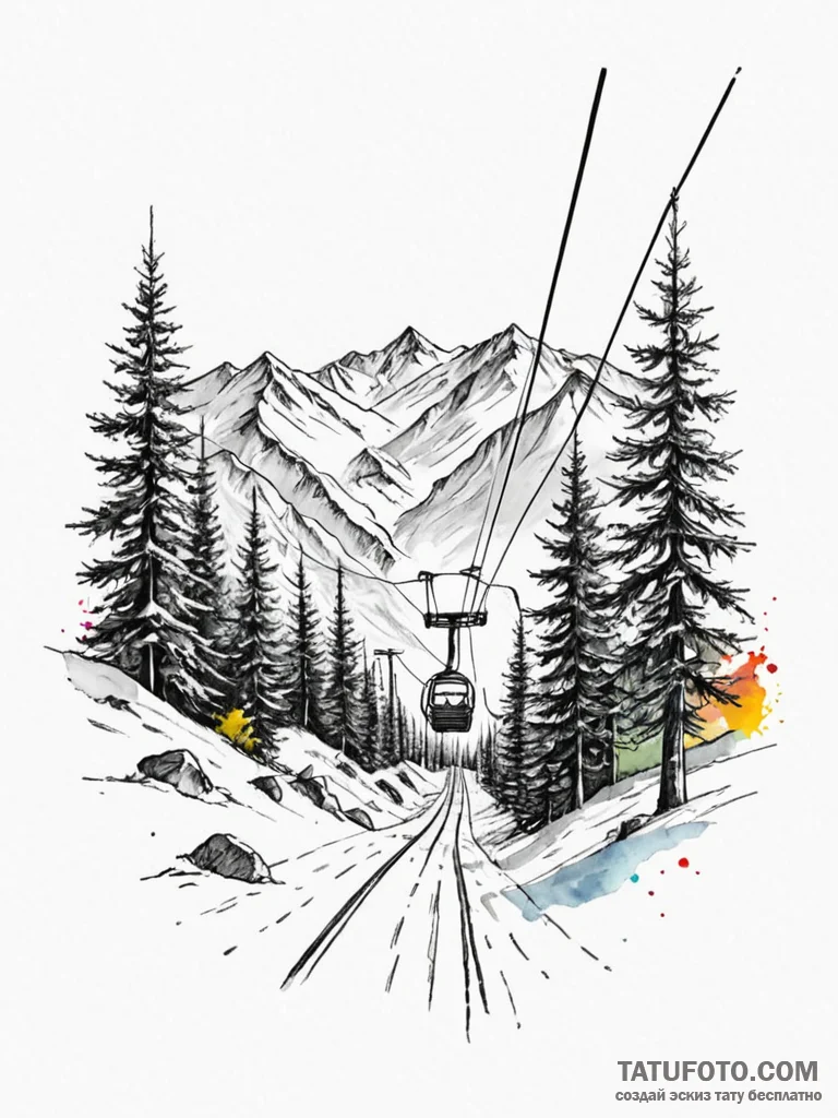 A minimalist drawing of a private ski lift, c... - эскиз тату (№1752128897_0, 10.07.2025 06:28) — Tatufoto.com