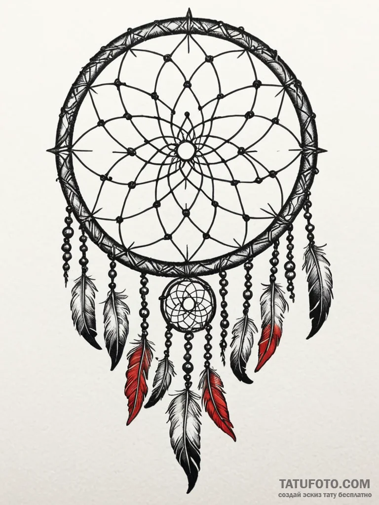 A beautiful, delicate dreamcatcher, with dark... - эскиз тату (№1752129064_0, 10.07.2025 06:31) — Tatufoto.com