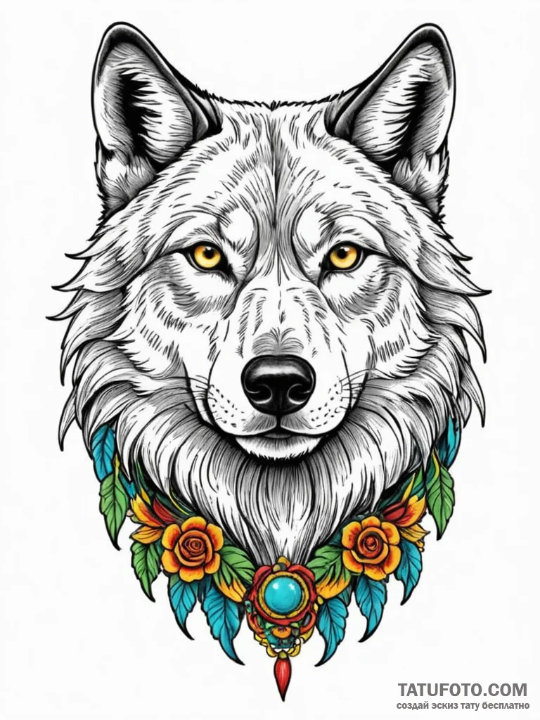 A powerful alpha wolf, its gaze steady and co… — эскиз тату (№1752129397_0, 10.07.2025 06:36) — Tatufoto.com