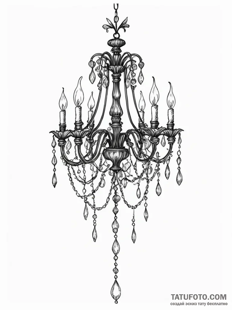 A beautiful, delicate chandelier, hanging fro... - эскиз тату (№1752129908_0, 10.07.2025 06:45) — Tatufoto.com