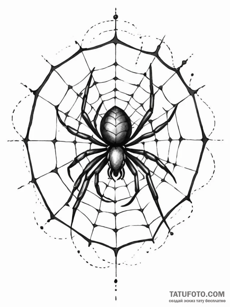 A beautiful, but focused spider, its web is a... - эскиз тату (№1752130581_0, 10.07.2025 06:56) — Tatufoto.com